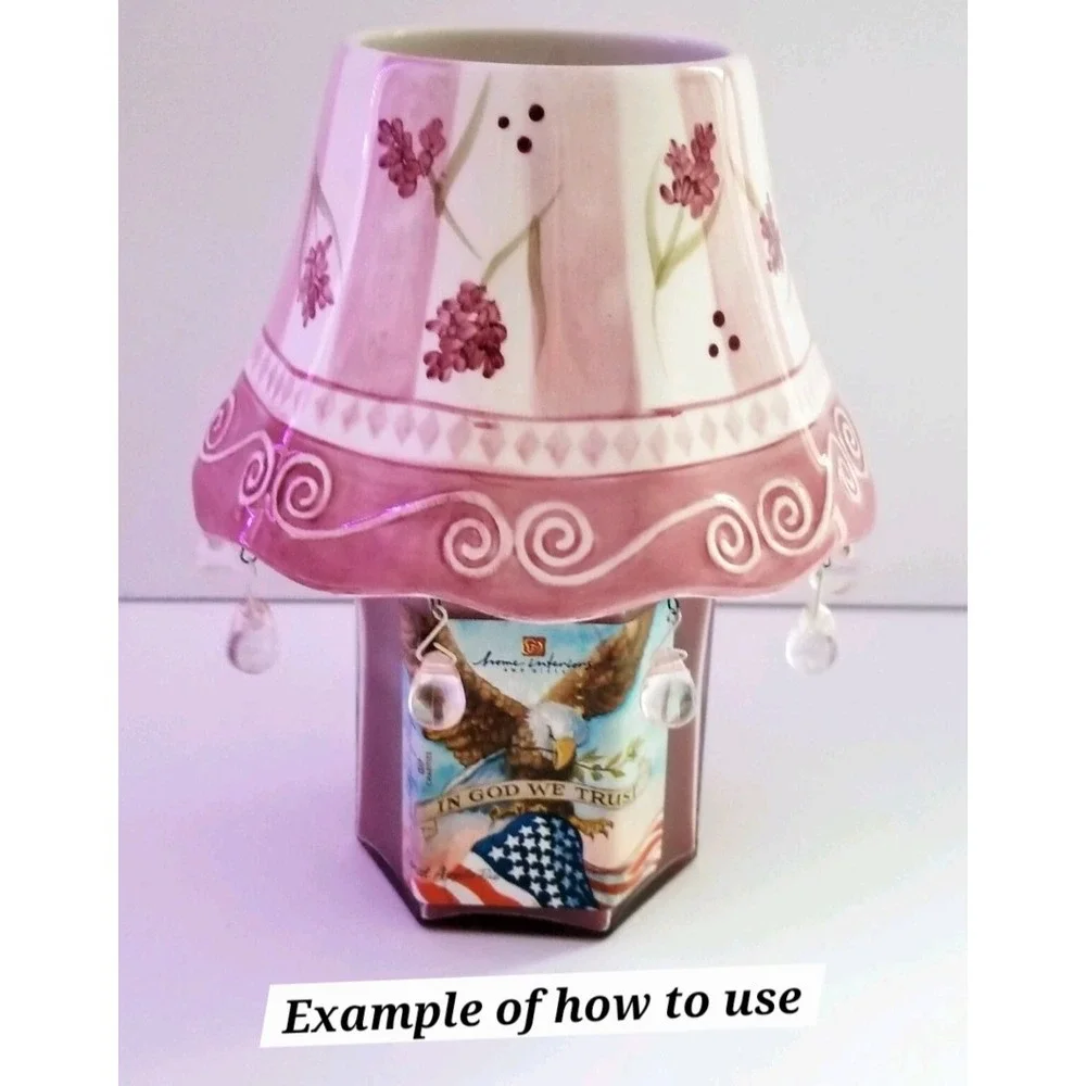 Home Interiors Floral Ceramic Candle Holder Hanging Crystal Prisms Cottage Decor